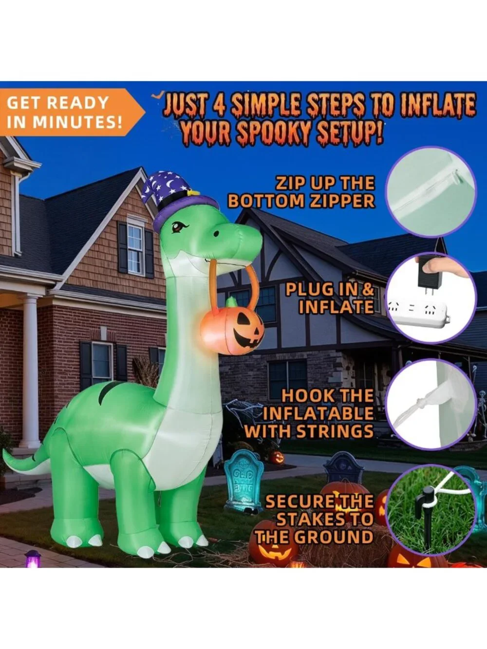 10FT Inflatable Dinosaur Halloween Decoration - Giant Outdoor Blow Up Decor